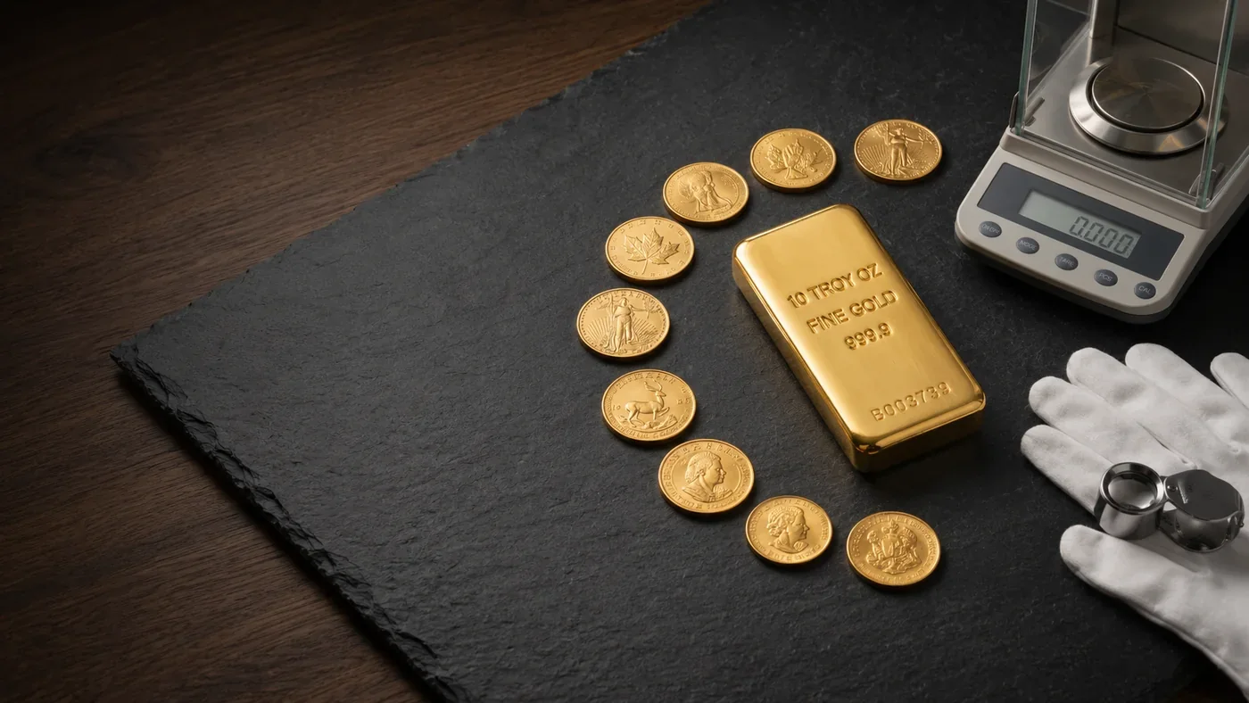 Gold bars and coins