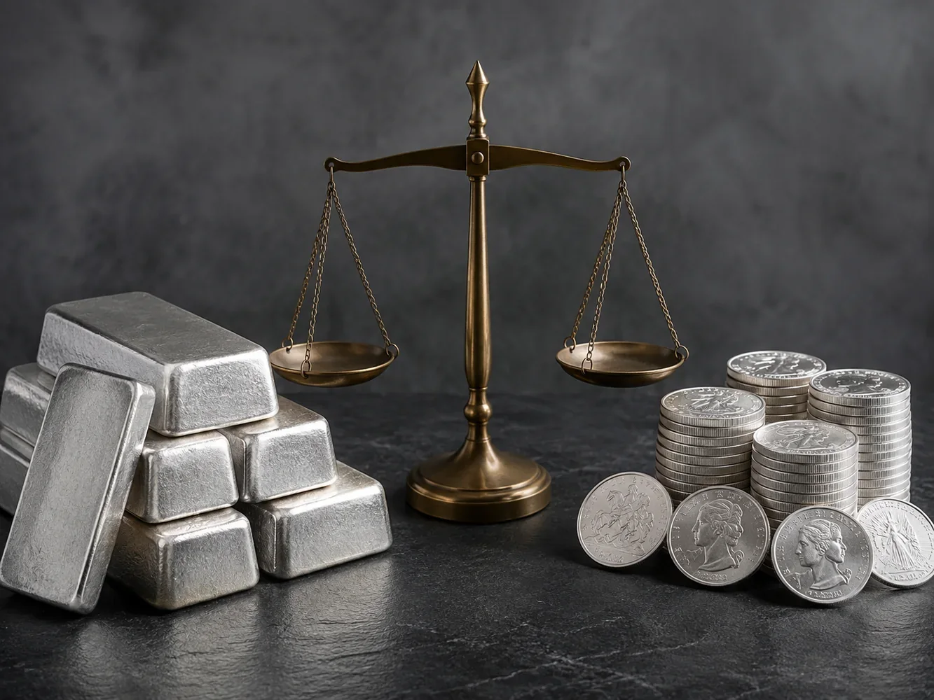 Silver bars and coins